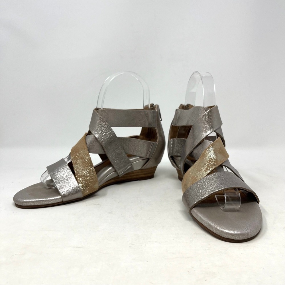Sofft Rosario Sandals Womens 5.5M Metallic Leather Gladiator Strappy Wedge Lagom